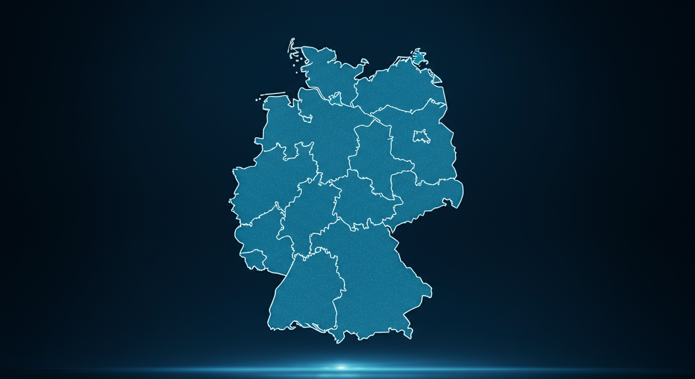 Digital map of Germany showing geographical optimization strategies for businesses Digital map of Germany showing geographical optimization strategies for businesses