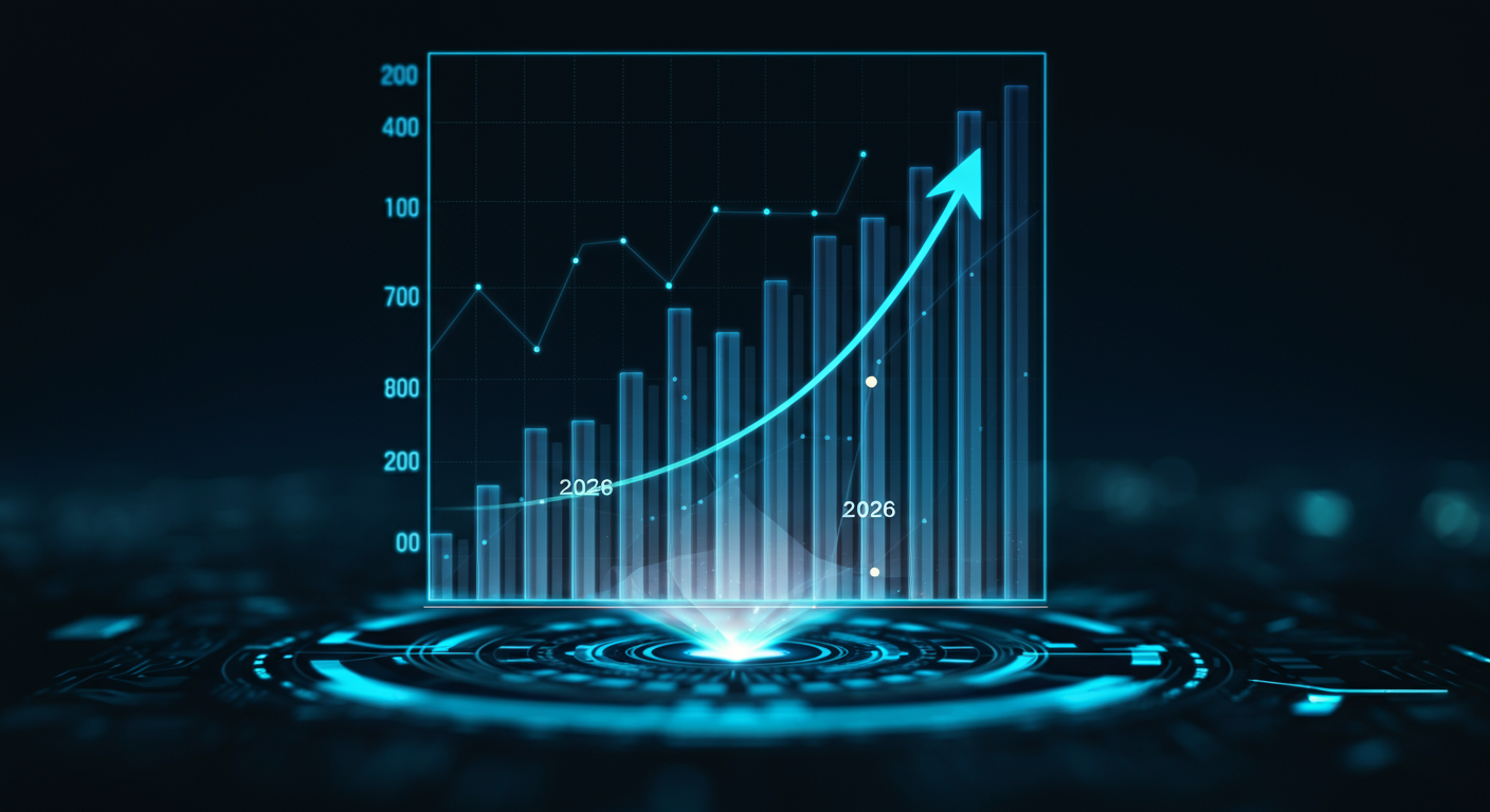 Digital graph illustrating the projected growth and future trends of AI technology
