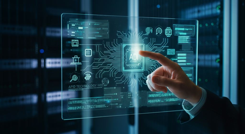 IT professional analyzing a complex technology architecture diagram for AI solutions